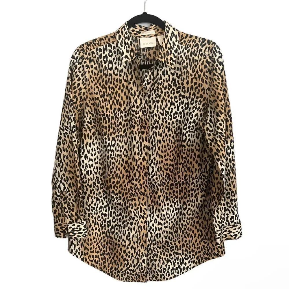 Chico’s Women’s size 0 size 4-6 New Cheetah animal print No Iron Blouse